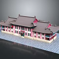 Traditional Chinese Architecture With Gray Tiled Roof Pink White Walls And Classic Eaves