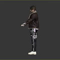 A Man Wearing Brown Jacket Black Inner Shirt Striped Pants Utility Belt And White Shoes