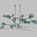 Modern Branch Like Chandelier With Transparent Glass Globes And Golden Metal Frame