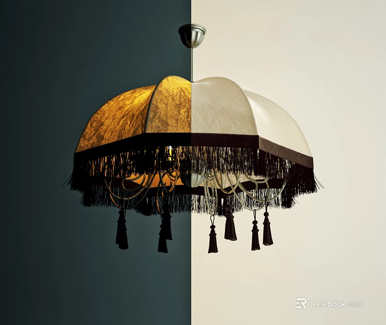 Stylish Two Tone Fabric Chandelier Featuring Fringed Tassels And Classic Design 3d model 