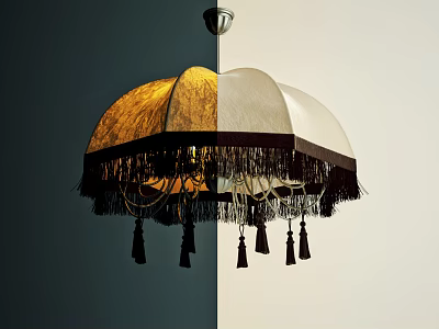 Stylish Two Tone Fabric Chandelier Featuring Fringed Tassels And Classic Design 3d model