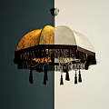 Stylish Two Tone Fabric Chandelier Featuring Fringed Tassels And Classic Design