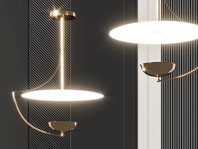 Elegant Modern Chandelier With Circular Shade Gold Metal Frame And Striped Wall Background 3d model