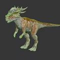 Colorful Horned Dinosaur With White Orange Red Skin In Standing Pose Realistic