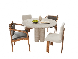 Dining table and chair combination round dining table dining chair 3d model