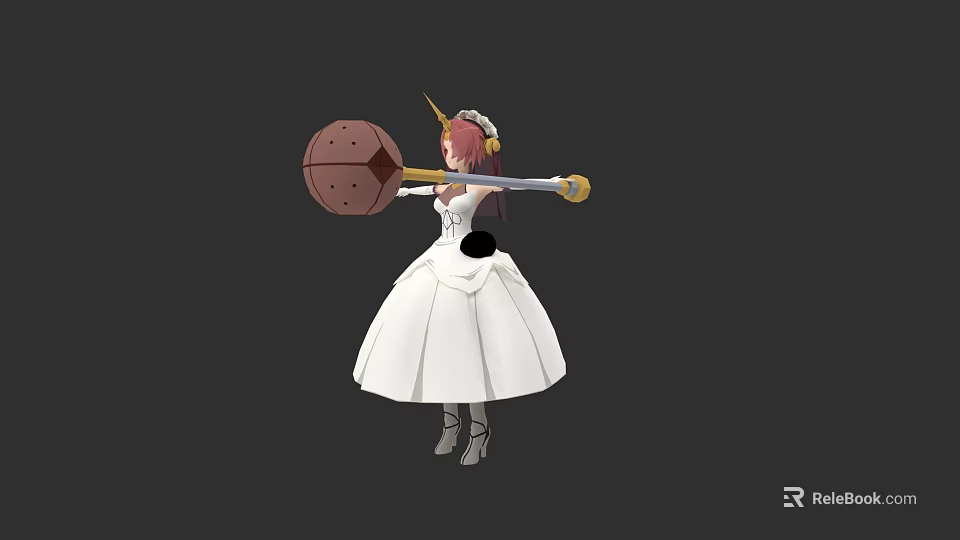 Game Movie Character Pink Haired Unicorn Horn in White Wedding Dress Holding Large Cookie Hammer 3d model 