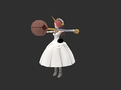 Game Movie Character Pink Haired Unicorn Horn in White Wedding Dress Holding Large Cookie Hammer 3d model