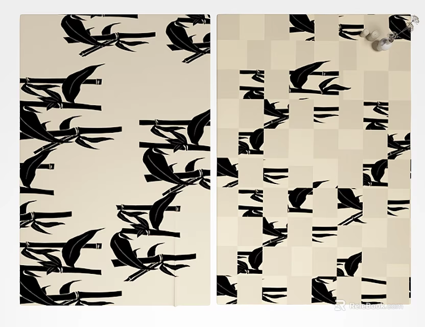 Modern Square Rug With Black Bird Silhouettes On Light Beige Background Design 3d model 