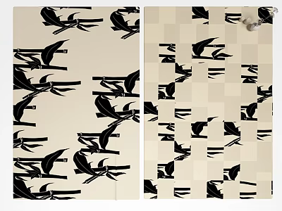 Modern Square Rug With Black Bird Silhouettes On Light Beige Background Design 3d model