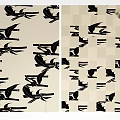 Modern Square Rug With Black Bird Silhouettes On Light Beige Background Design