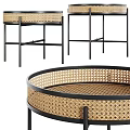 Round Rattan Coffee Tables With Black Metal Crossed Legs Modern Style