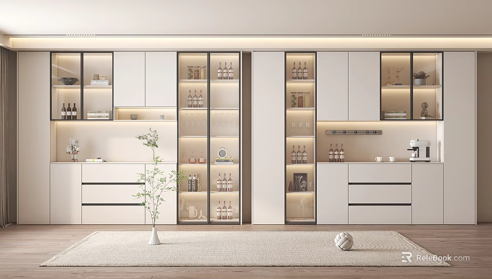 Modern Wine Cabinet With Glass Doors Built in Lighting And Display Shelves For Wines 3d model 