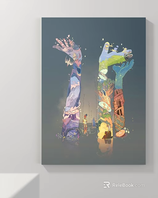 Abstract Painting With Colorful Abstract Shapes Flowing Lines And Artistic Textures 3d model 