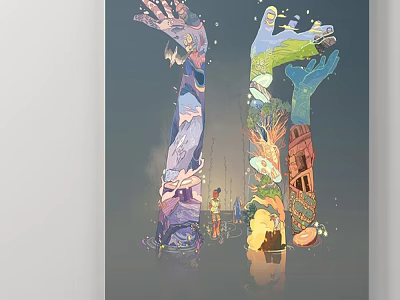 Abstract Painting With Colorful Abstract Shapes Flowing Lines And Artistic Textures 3d model