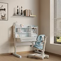 White Children's Study Desk With Bookshelf Blue Adjustable Chair And Storage In Kids Room