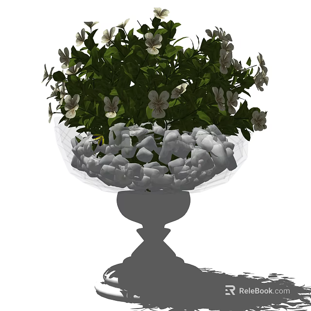 Elegant White Vase With Fresh White Flowers Green Leaves And Mesh Decoration 3d model 