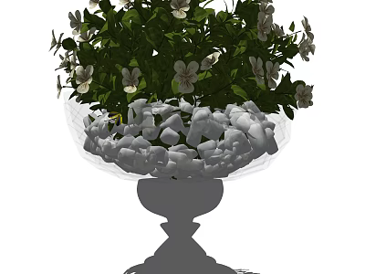 Elegant White Vase With Fresh White Flowers Green Leaves And Mesh Decoration 3d model