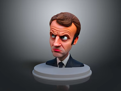 3D Cartoon Character Bust With Suited Tie And White Pedestal Base 3d model