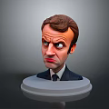 3D Cartoon Character Bust With Suited Tie And White Pedestal Base