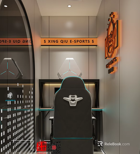 Modern E-Sports Cafe Interior With Ergonomic Gaming Chairs And High Tech Computer Setups 3d model