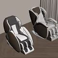 Modern Brown And White Massage Chairs In Room With Wooden Floor And Curtains