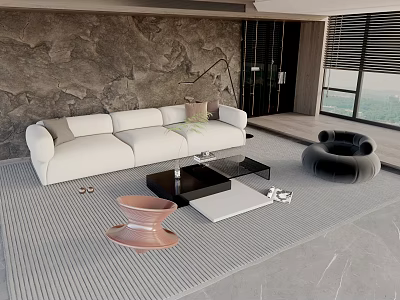 Modern Living Room With White Sofa Black Coffee Table And Accent Chair 3d model