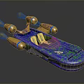 Futuristic Sci Fi Spaceship With Vibrant Blue Purple Finish Multiple Flame Thrusters Transparent Cockpit