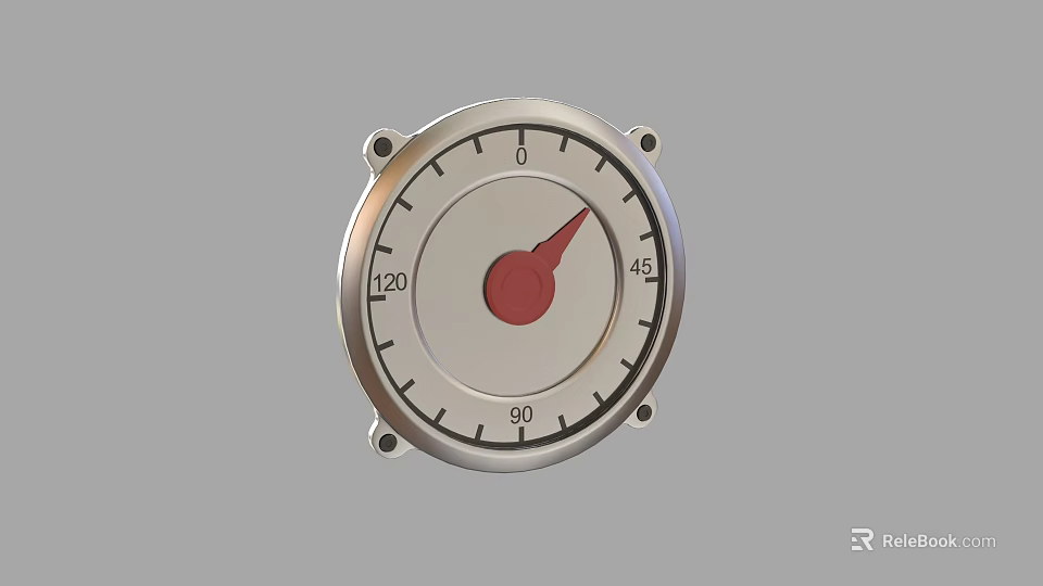 Industrial Equipment Circular Gauge With Metal Bezel Red Pointer And Measurement Scales 3d model 