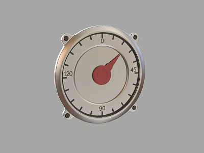 Industrial Equipment Circular Gauge With Metal Bezel Red Pointer And Measurement Scales 3d model