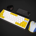Modern Desktop Computer Accessories Featuring Colorful Keyboard Mouse Smartwatch And Smartphone 3d model