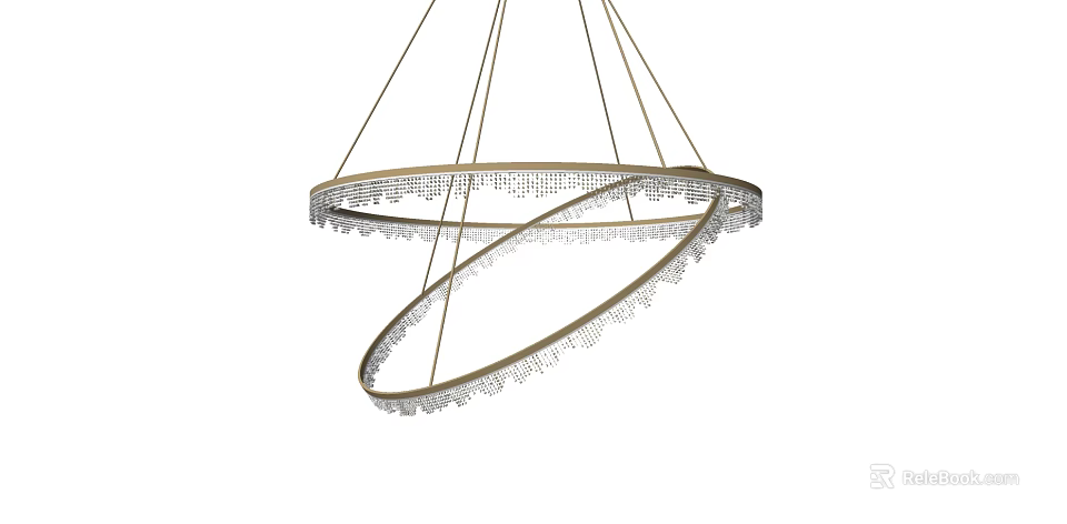 Modern Double Ring Chandelier With Crystal Fringes And Gold Metal Frame 3d model 