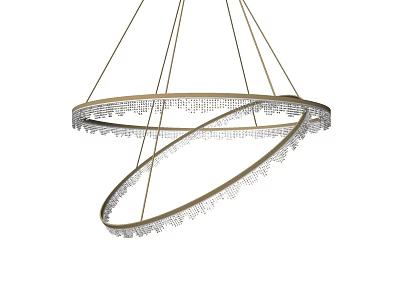 Modern Double Ring Chandelier With Crystal Fringes And Gold Metal Frame 3d model