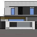 Modern Single Family House Exterior Design With Black Gate Large Windows And Courtyard