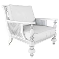 Elegant Single Armchair with Black Wooden Frame White Cushion and Woven Armrest Details