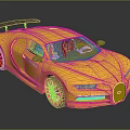 Golden Bugatti Supercar With Shiny Gold Body And Black Rear Spoiler On Reflective Surface