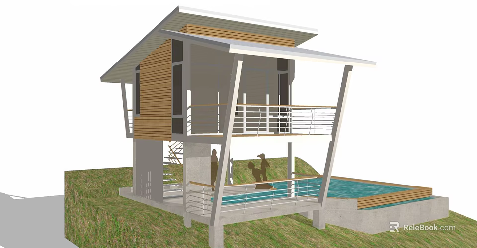 Modern Detached Villa Design With Swimming Pool Balcony And Grass Area 3d model 