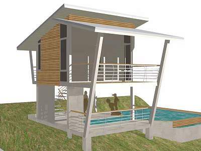Modern Detached Villa Design With Swimming Pool Balcony And Grass Area 3d model