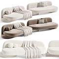 Modern Curved Sofa and Coffee Table Set with Pillows and Blankets in Various Colors