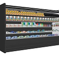 Commercial Display Freezer With Multiple Shelves Stocked Various Beverages And Food Products