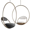 Comfortable Hanging Chair With Plush Light And Dark Gray Padded Seats And Metal Frame