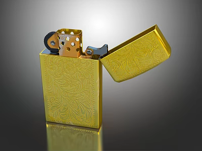 Gold Lighter With Intricate Engraved Pattern And Open Metallic Lid Design 3d model