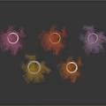 Five Colorful Cylindrical Vases On Black Smooth Surface With Gray Gradient Background