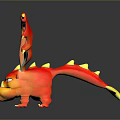 Cartoon Style Red Baby Dragon Game Movie Character With Orange And Yellow Wings