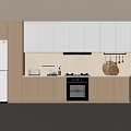 Modern Kitchen Interior Design With Light Wood Cabinets White Refrigerator Oven And Stove