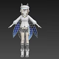 Anime Girl In White Top Blue Cape With Cat Ears Black Shorts Standing