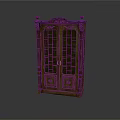 Classical Wooden Cabinet With Glass Doors Carved Details And Spherical Finials