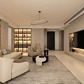 Modern Living Dining Room Interior With Chandelier TV Wall Sofa And Coffee Table