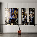 Modern Luxury Abstract Decorative Paintings On White Wall With Small Table And Vase