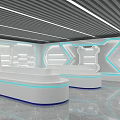 Modern Retail Store Interior Design With White Display Counters And Illuminated Ceiling 3d model