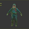 Full Body Blue Protective Suit With Gas Mask Utility Belt And Brown Boots